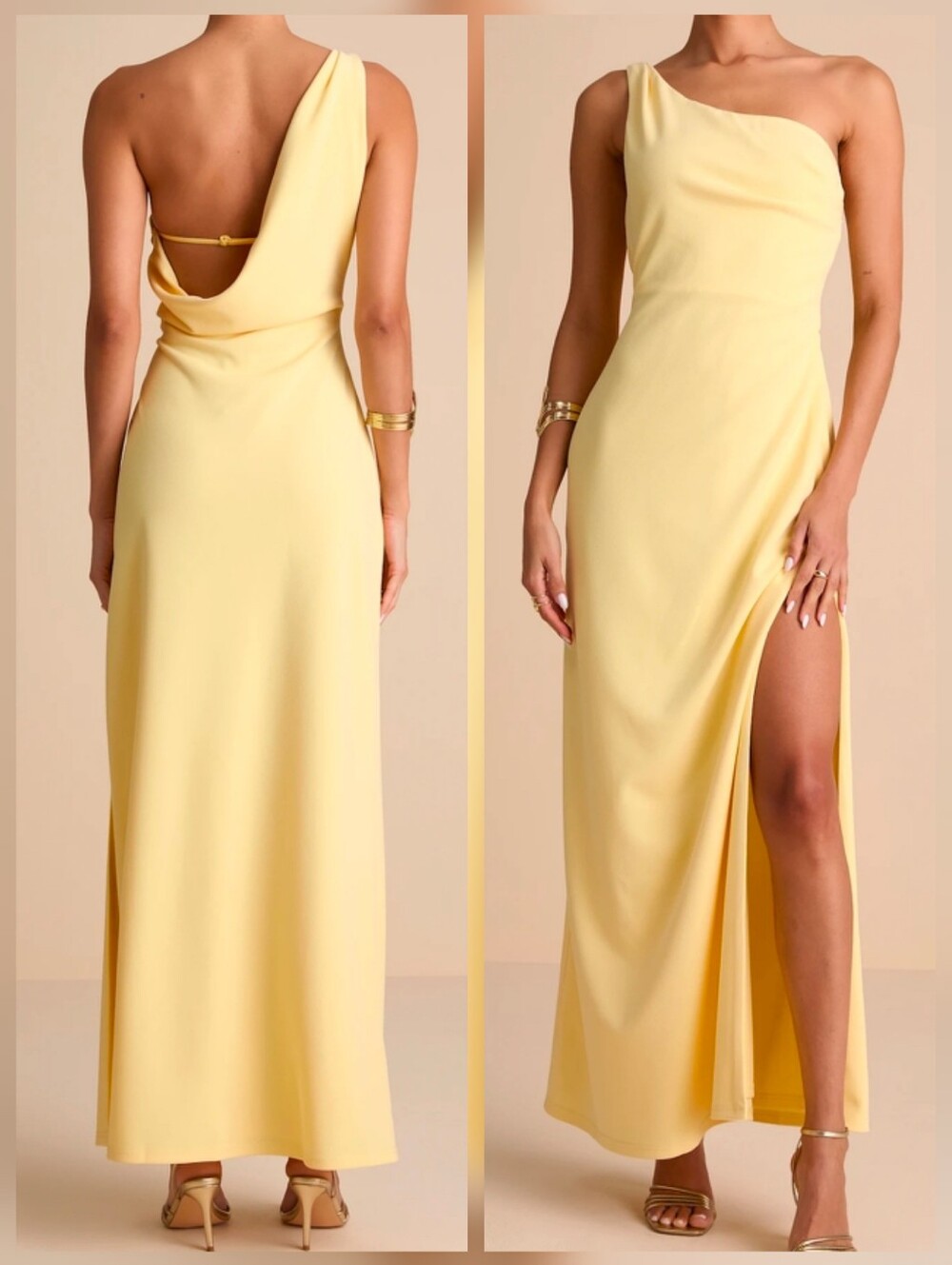 Lulus Maevyn Light Yellow Cowl Back One-Shoulder Column Maxi Dress - Medium NWT!